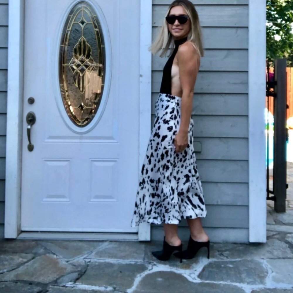 NWT RUNAWAY THE LABEL cowprint midi slip skirt XSMALL - Picture 10 of 14